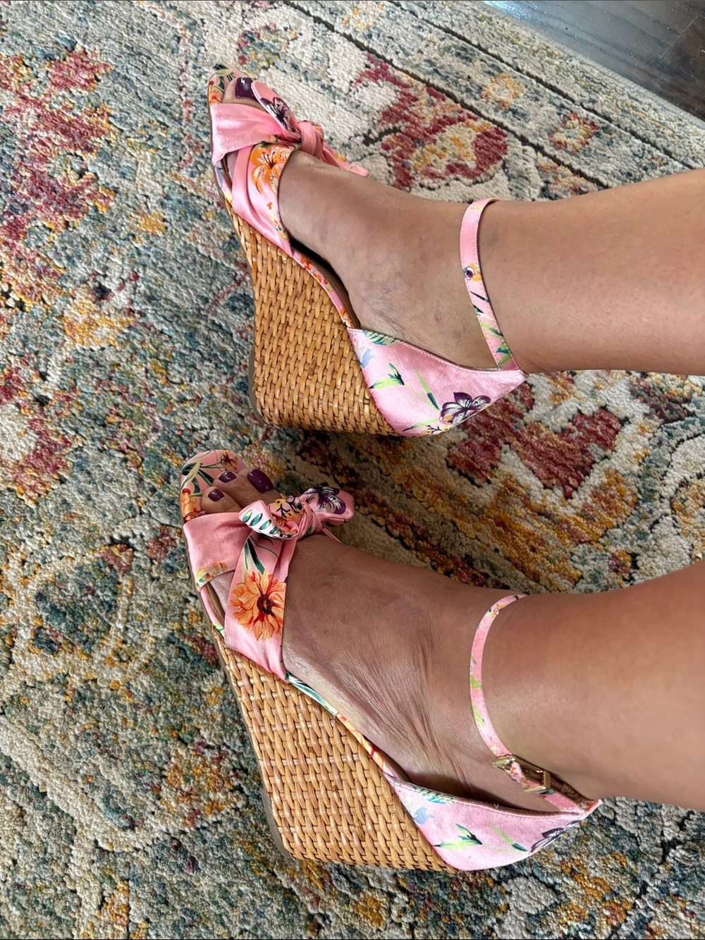 Jessica Simpson Pink Floral Espadrille Wedge Sandals
